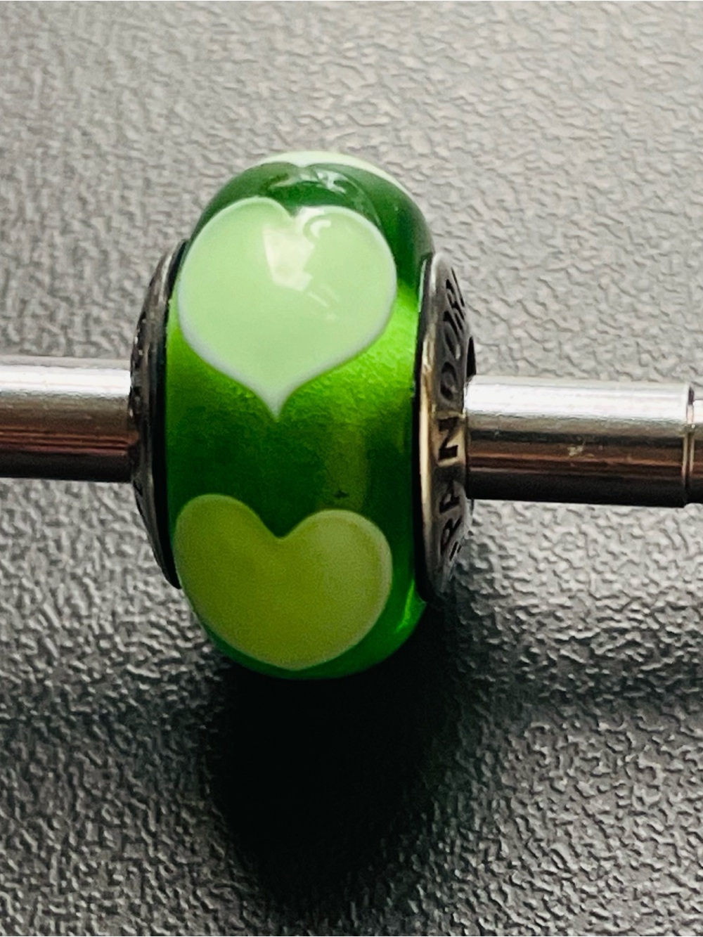 Pandora Green Hearts Glass Charm Bead